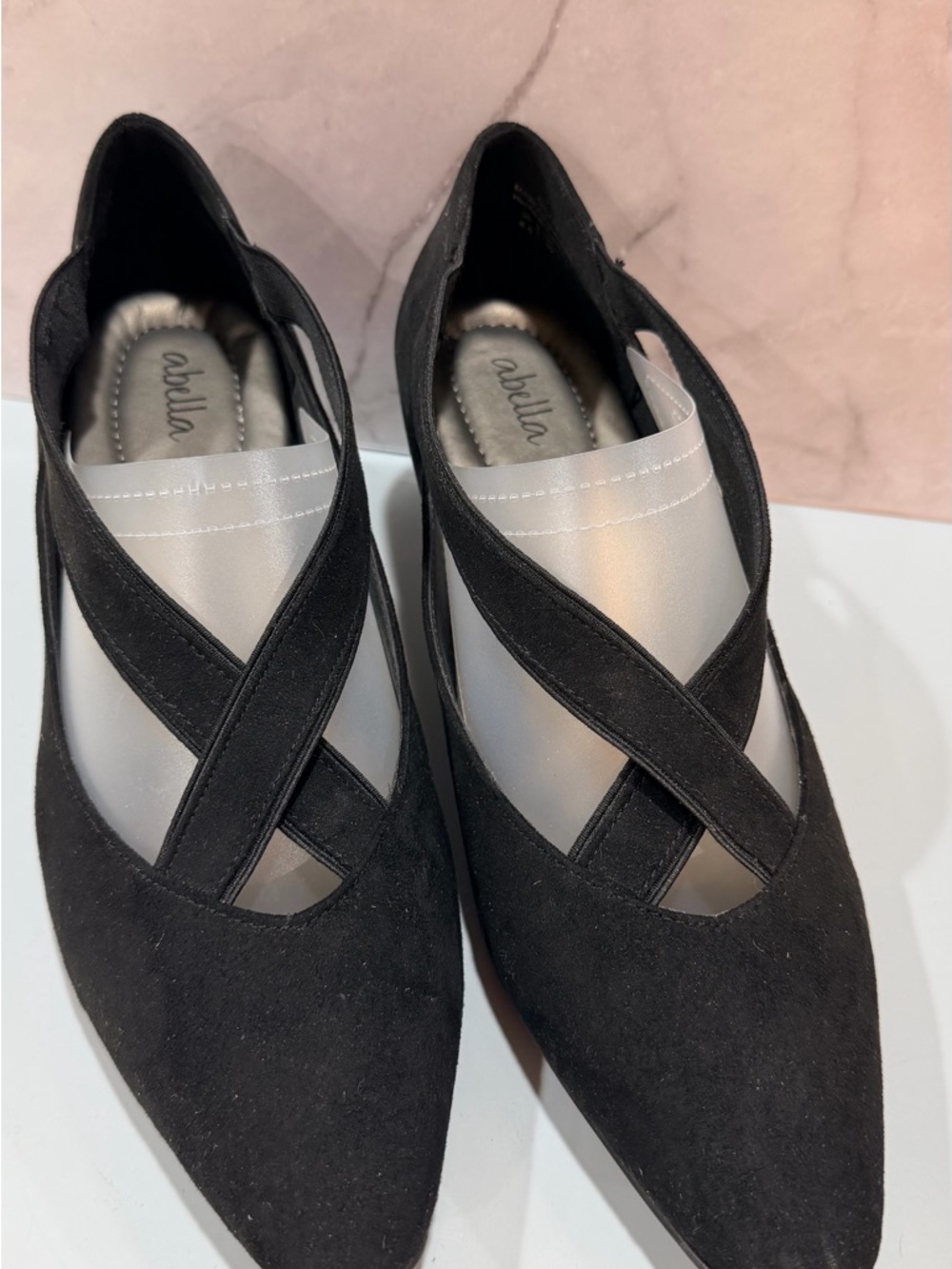 Abella Black Crisscross Pointed-Toe Flats with Low Heel
